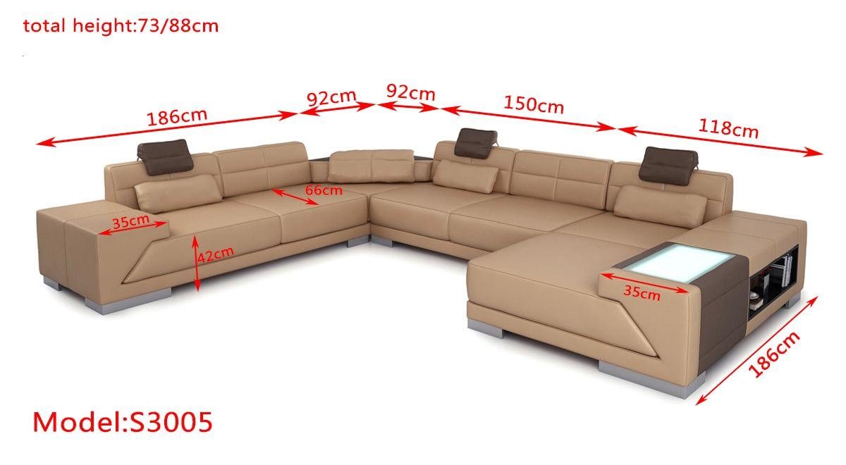 JVmoebel Ecksofa XXL BIG Wohnlandschaft U Form Ecksofa Sofa Couch Polster Leder, Made in Europe Braun