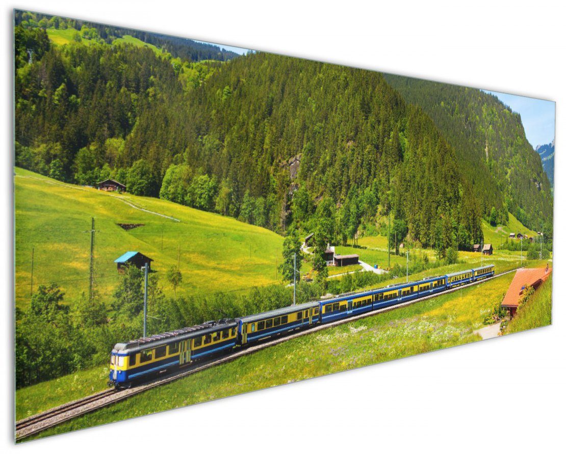 Wallario Küchenrückwand Eisenbahn in einer der (1-tlg) Schweiz, Sommerlandschaft in