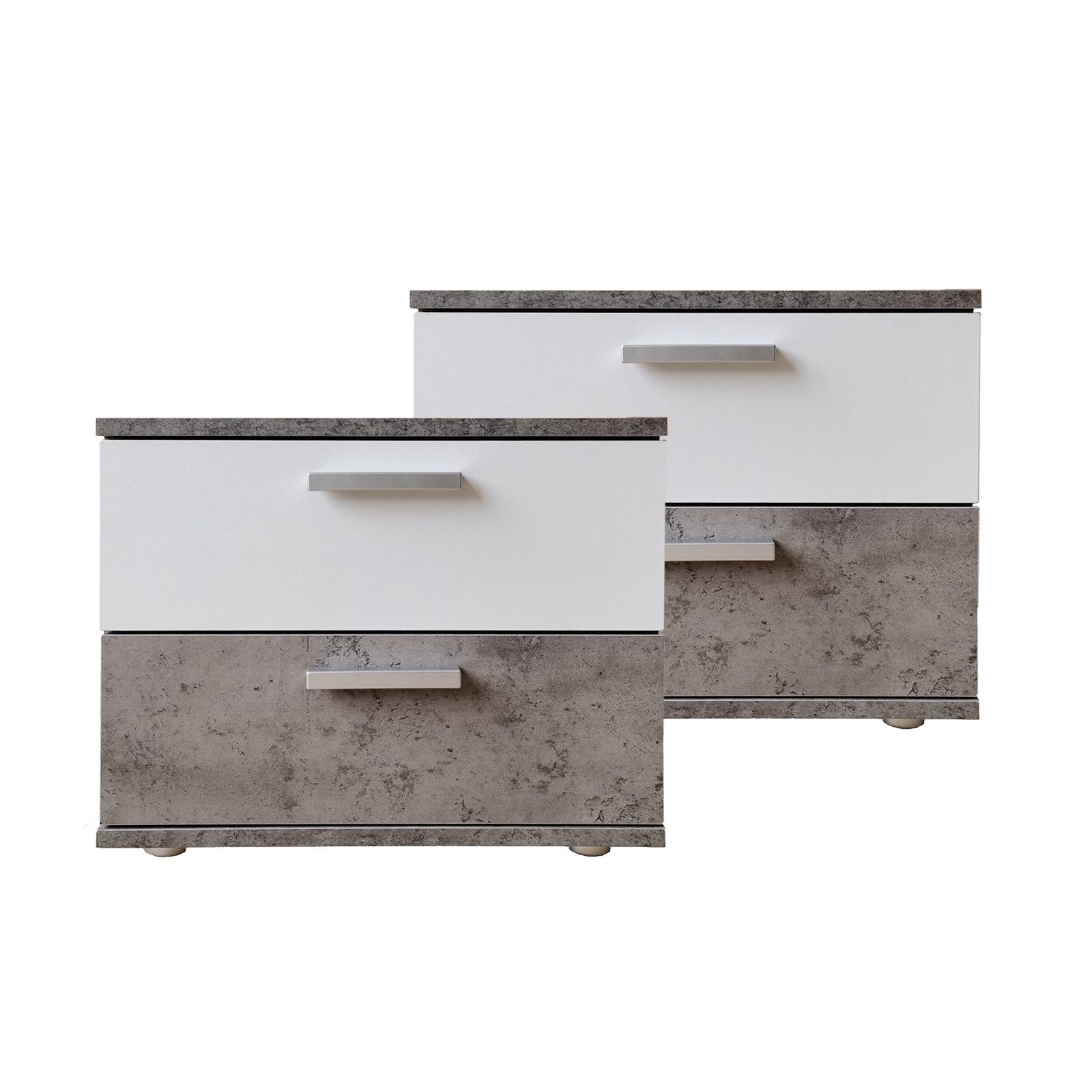 Nachtschrank Nachtschrank 2er Set Beton Weiß Nina