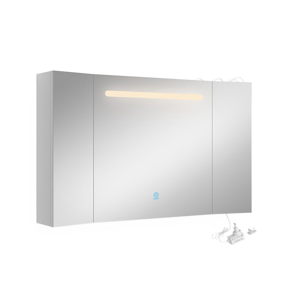 Vicco Badezimmerspiegelschrank Curved, Weiß, 100 x 60 cm mit LED