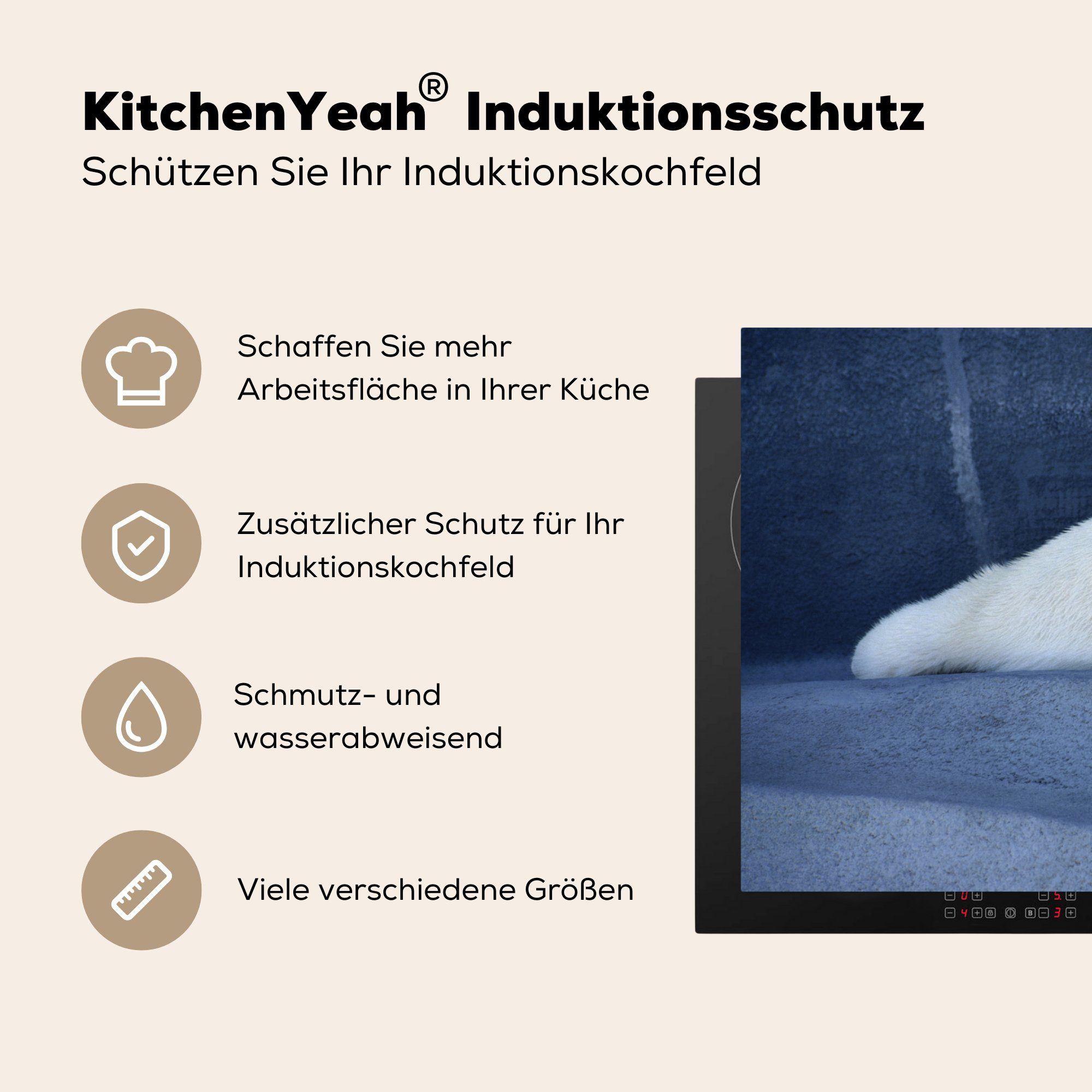 MuchoWow Herdblende-/Abdeckplatte Schlafender tlg), die Induktionskochfeld Schutz Ceranfeldabdeckung Eisbär, für cm, Vinyl, küche, (1 81x52