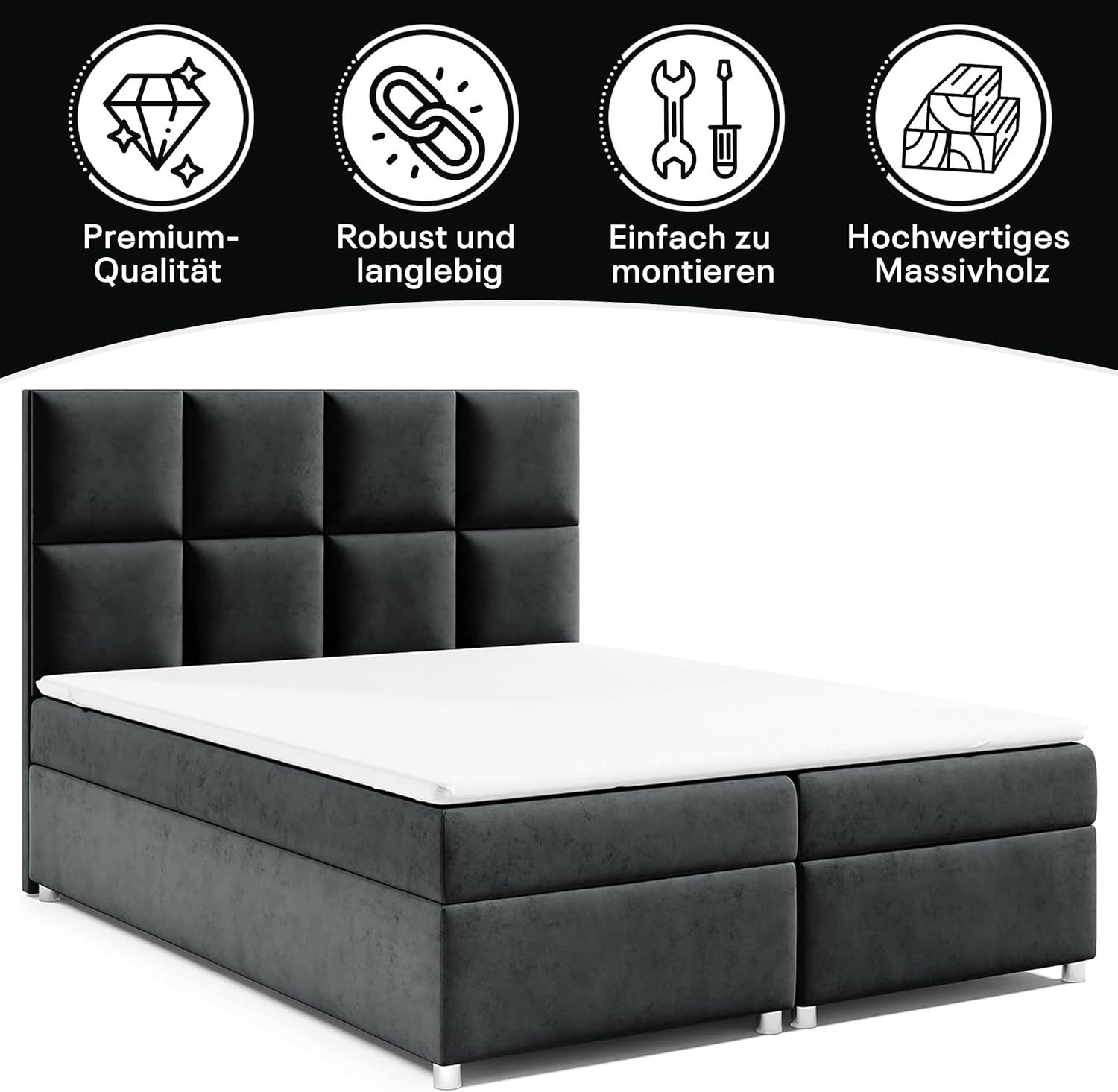 Best for Home Boxspringbett mit Stauraum Doppelbett Trinity K-2 mit 7-Zonen Komfort Topper (Polsterbett Doppelbett Boxbett mit gepolstertes Kopfteil, versch. Größen, 1-St., 140x200 160x200 180x200 200x200 cm), Handwerksqualität, TOP Preis-Leistungs-Verhältnis