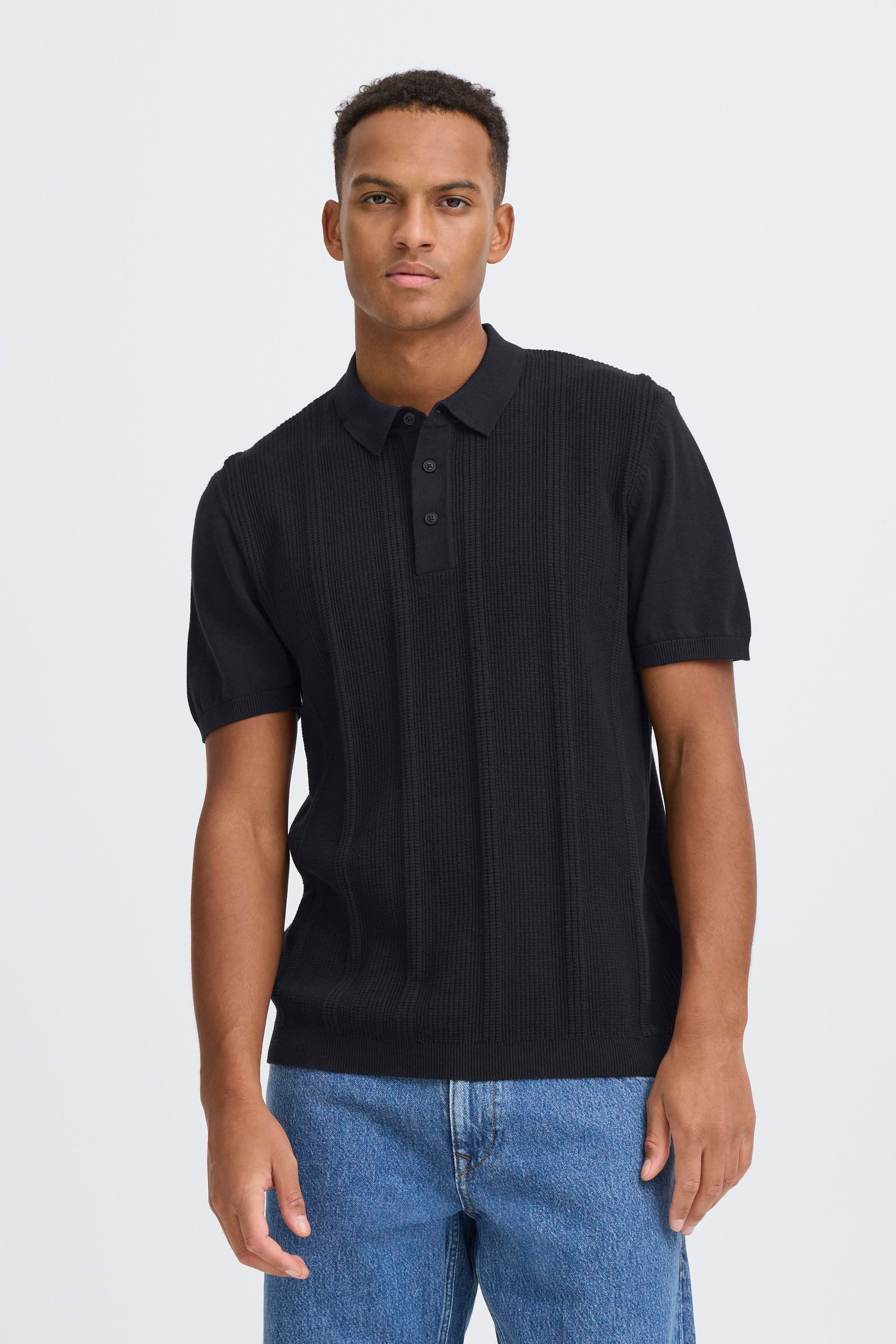 Blend Kurzarmshirt BHBaron Stilvolles Feinstrick-Poloshirt mit strukturiertem Rippmuster