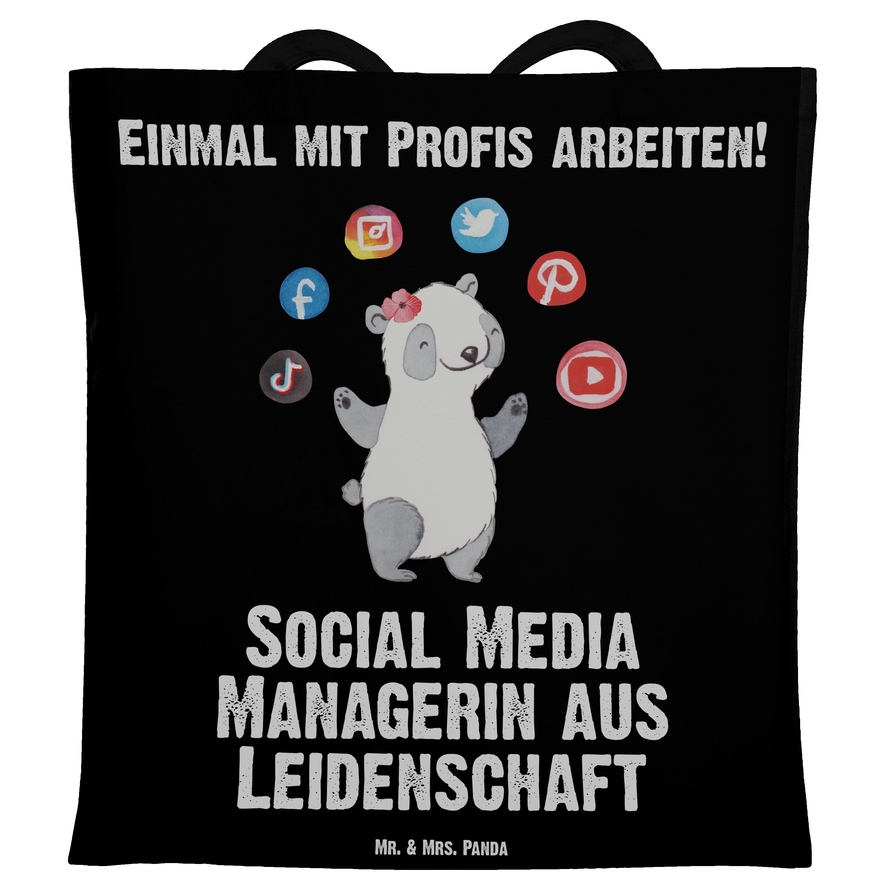 Mr. & Mrs. Panda Tragetasche Social Media Managerin aus Leidenschaft - Schwarz - Geschenk, Arbeits (1-tlg)