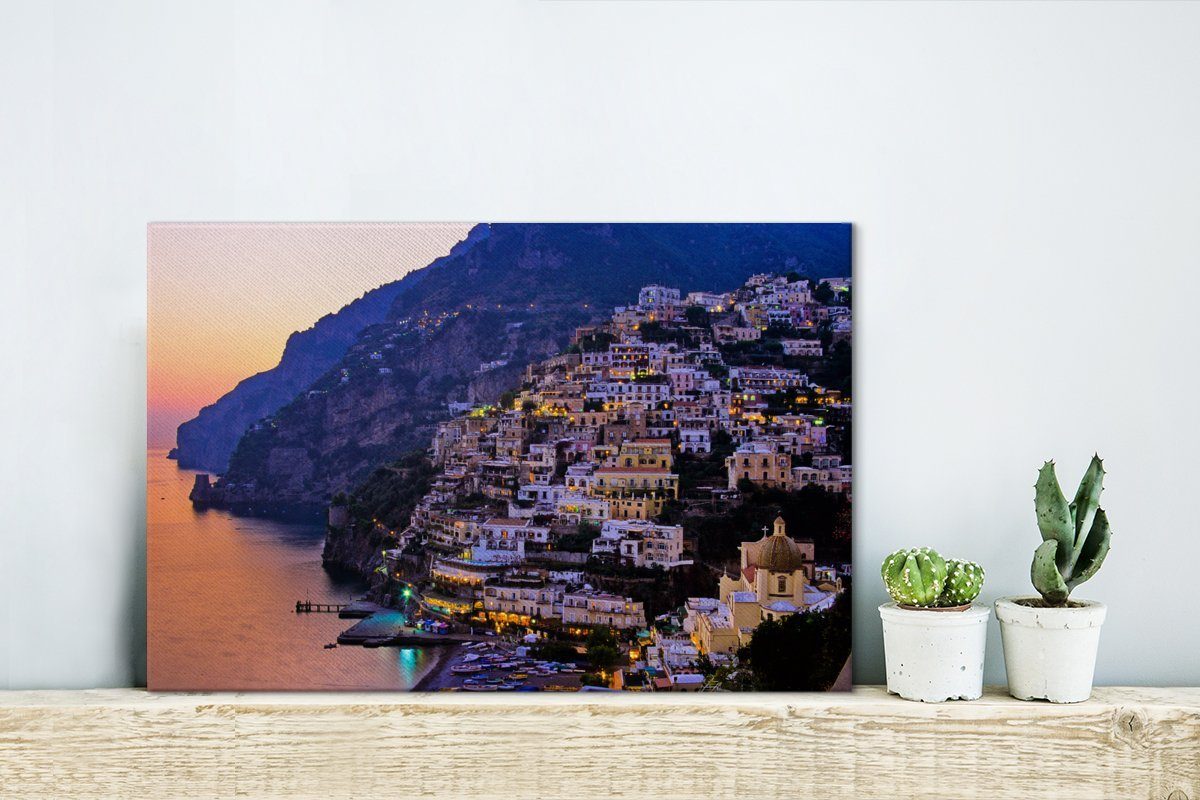 St), Leinwandbilder, 30x20 Aufhängefertig, Leinwandbild OneMillionCanvasses® bei (1 der Wandbild Sonnenuntergang, an cm Amalfiküste Wanddeko, Positano