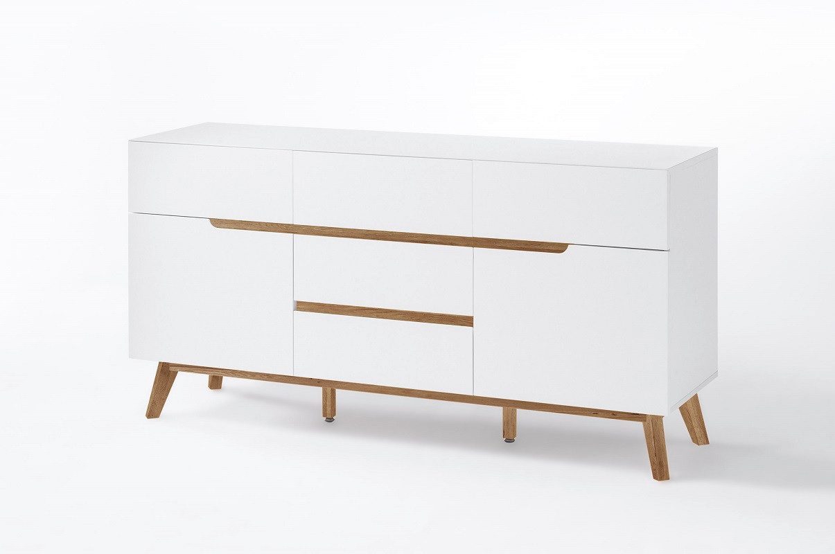 MCA furniture Sideboard Kommode Cervo groß, weiß matt / Asteiche massiv