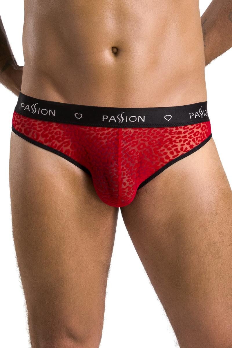 Passion Menswear Slip Roter Männer Slip transparent aus feinem Netzmaterial mit Samt-Print H