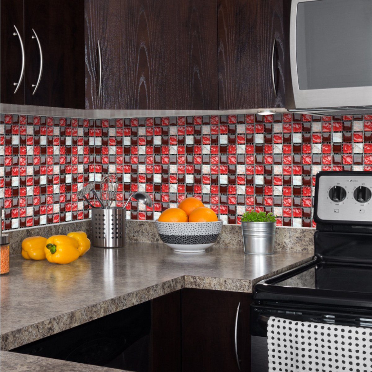 Jormftte Fliesenaufkleber 5 Fliesenaufkleber,Mosaik Mehrfarbig Wandaufkleber Küche für DIY,Badezimmer