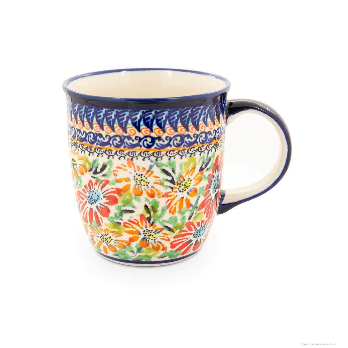Bunzlauer Keramik Becher Bunzlauer Keramik 350ml Kaffeebecher Teetasse Pott Ø9,3cm Dekor ART312, Keramik