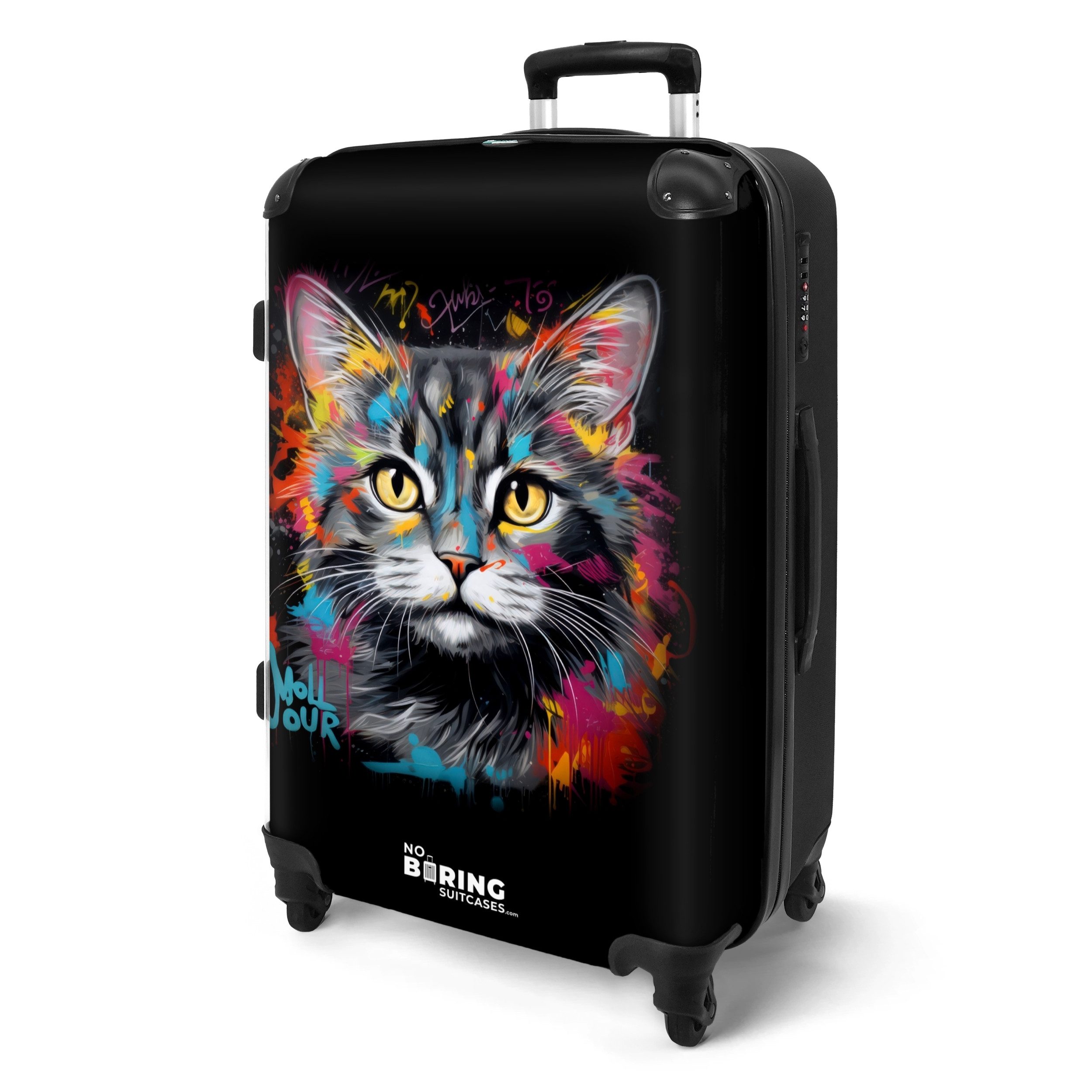 NoBoringSuitcases.com© Hartschalen-Trolley Katze mit bunten Pinselstrichen günstig online kaufen