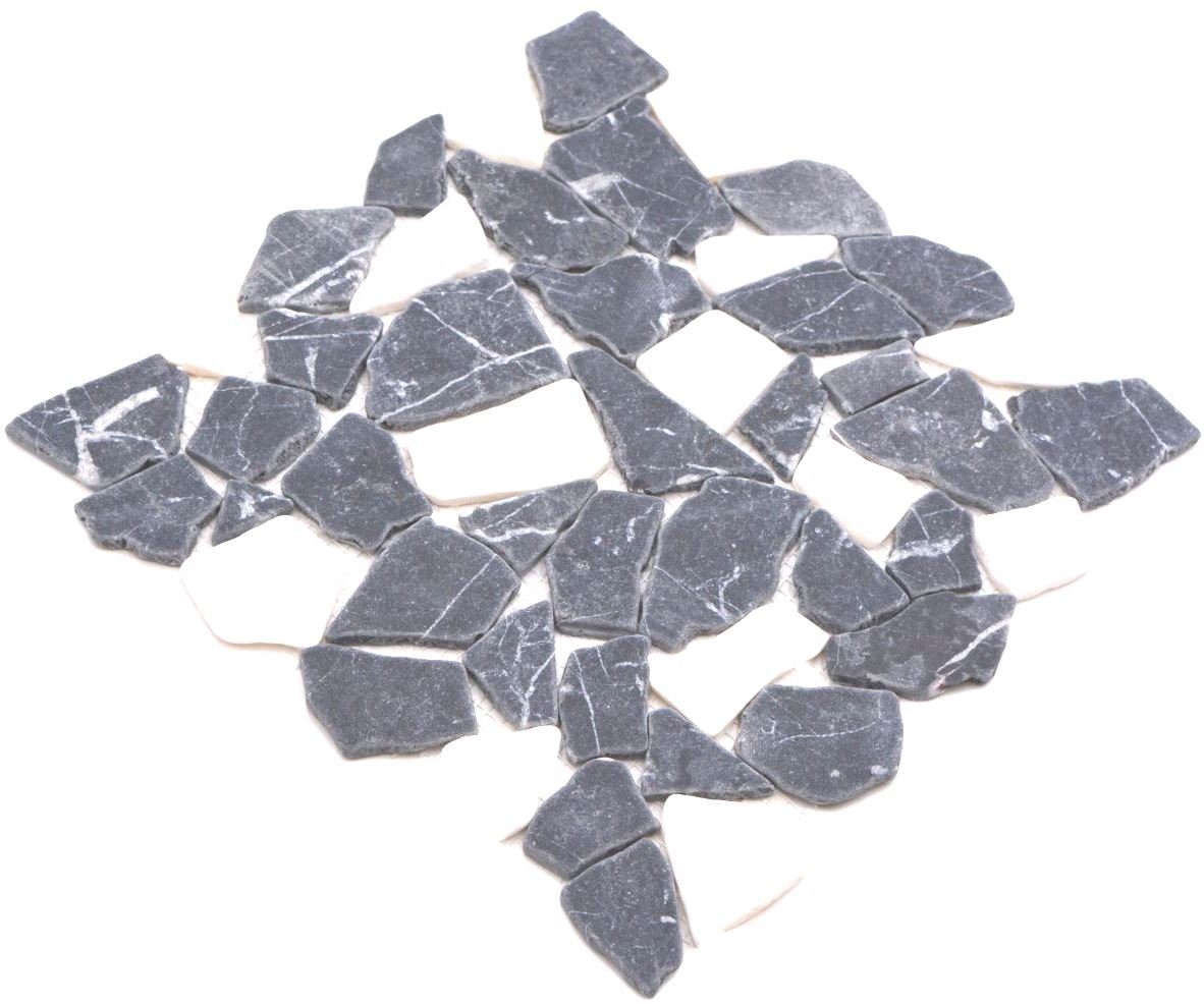 Mosaikfliesen Bruch matt weiß mix schwarz Matten Marmor 10 / Mosani Mosaikfliesen