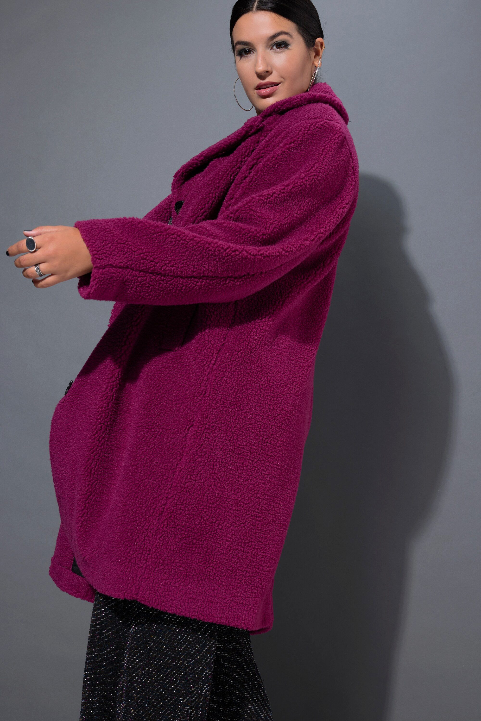 Studio Untold Wintermantel Teddy-Mantel A-Linie Reverskragen