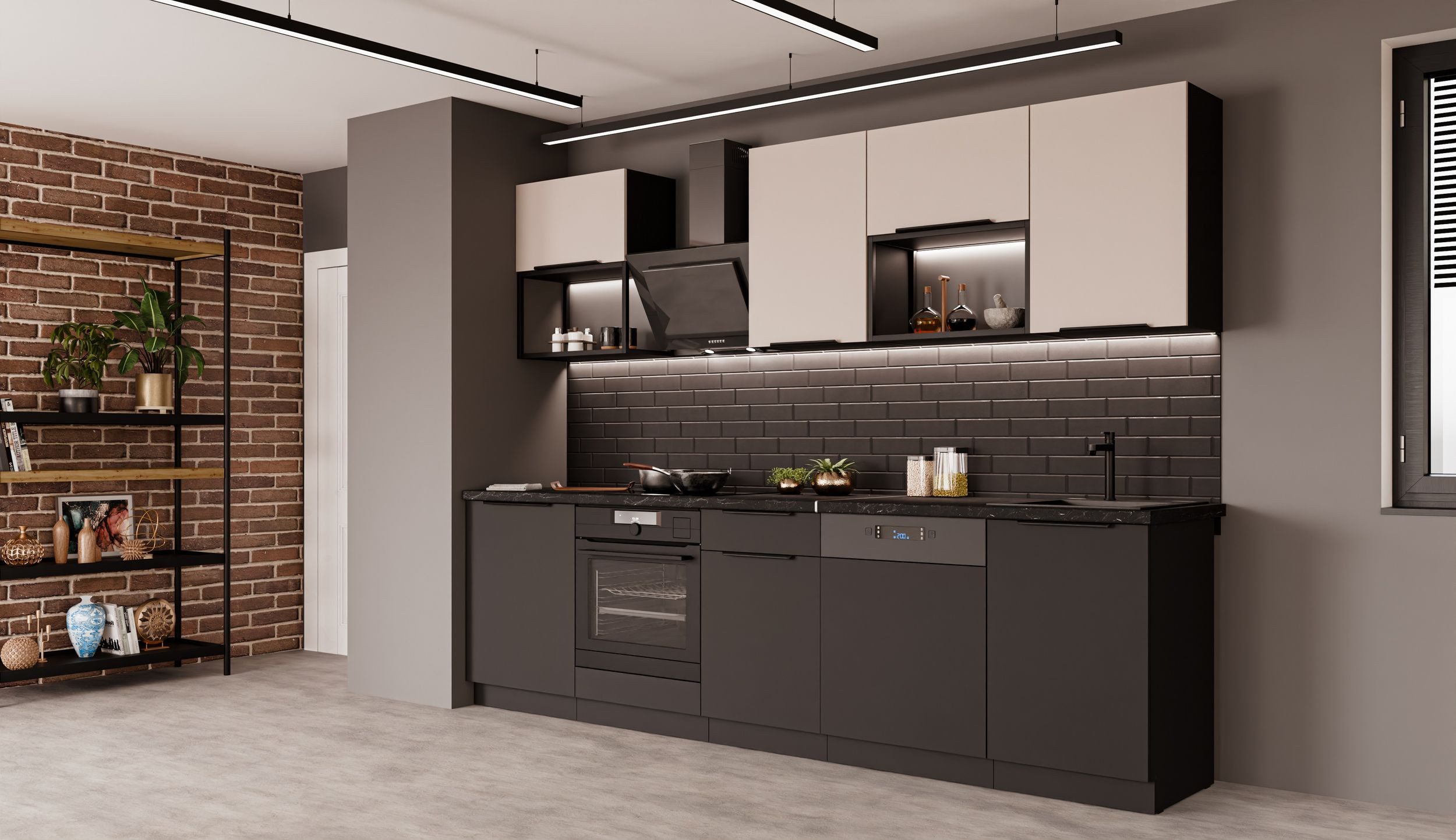 Küchen-Preisbombe Кухниzeile SIENA + ARONA BASIC LOFT 280 Кухниblock Küche Kaschmir Schwarz matt