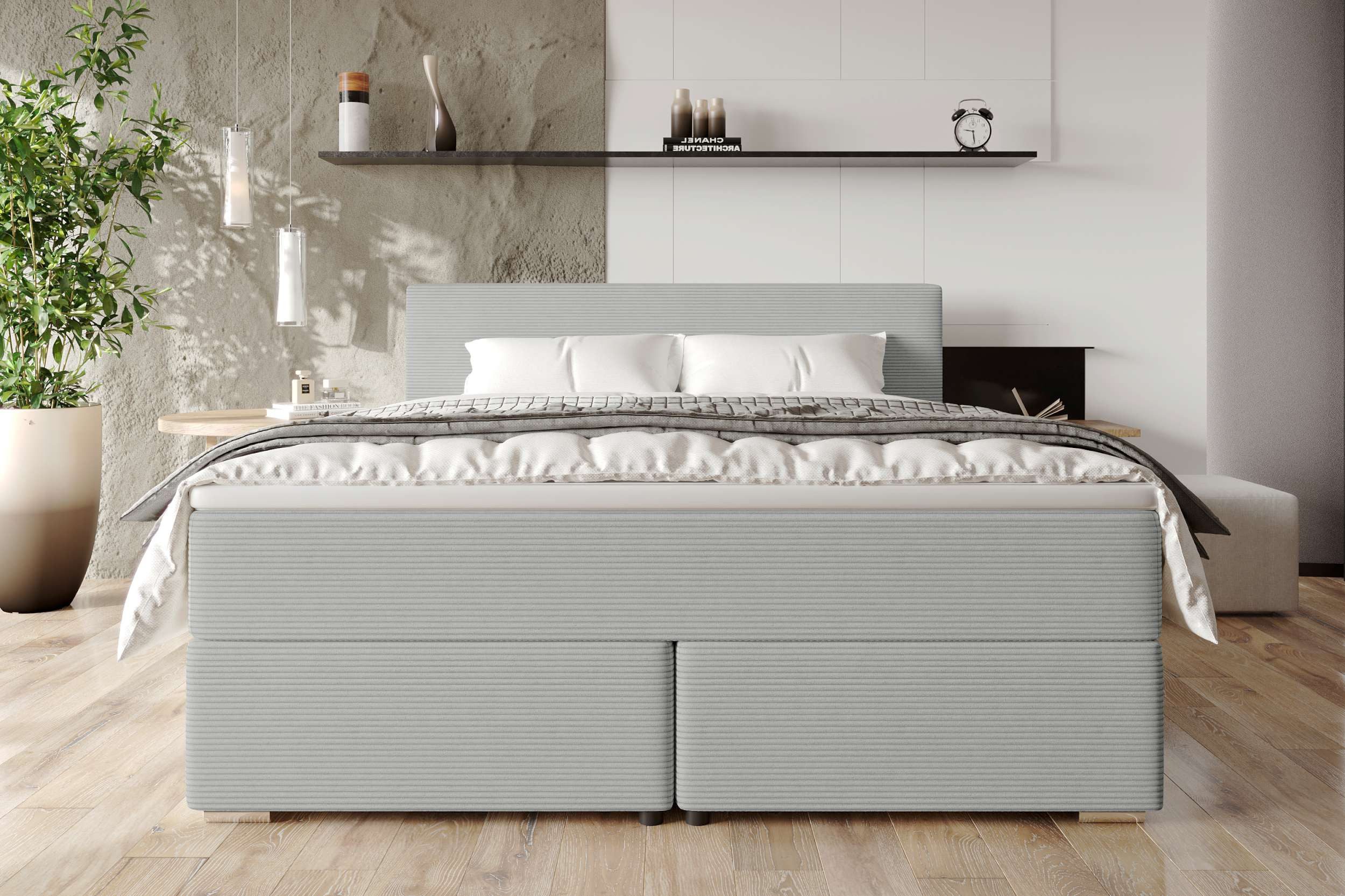 99rooms Boxspringbett Phönix (Schlafzimmerbett, Bett), mit Taschenfederkernmatratze, Topper und gepolstertem Cordstoff POSO