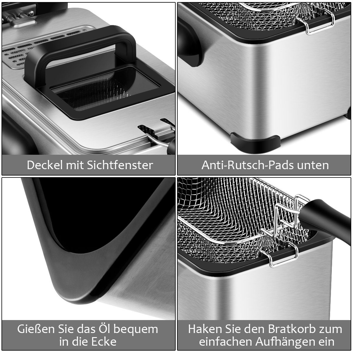 COSTWAY Fritteuse, bis 150℃ 2000 190℃, 3,5L, Timer, Sichtfenster 60min W