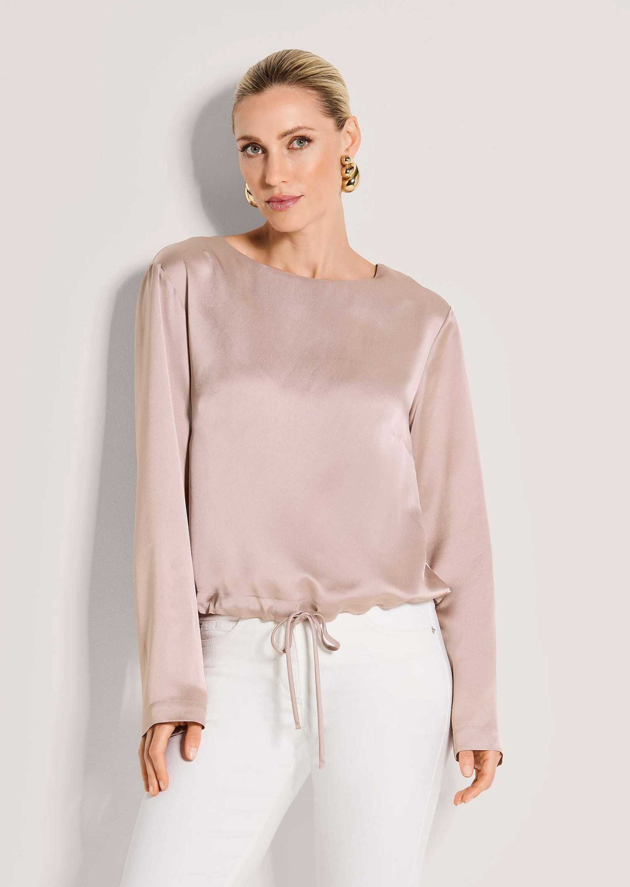 MADELEINE Langarmbluse Schlupfbluse mit Tunnelzug und Bindeband Glanzbluse günstig online kaufen