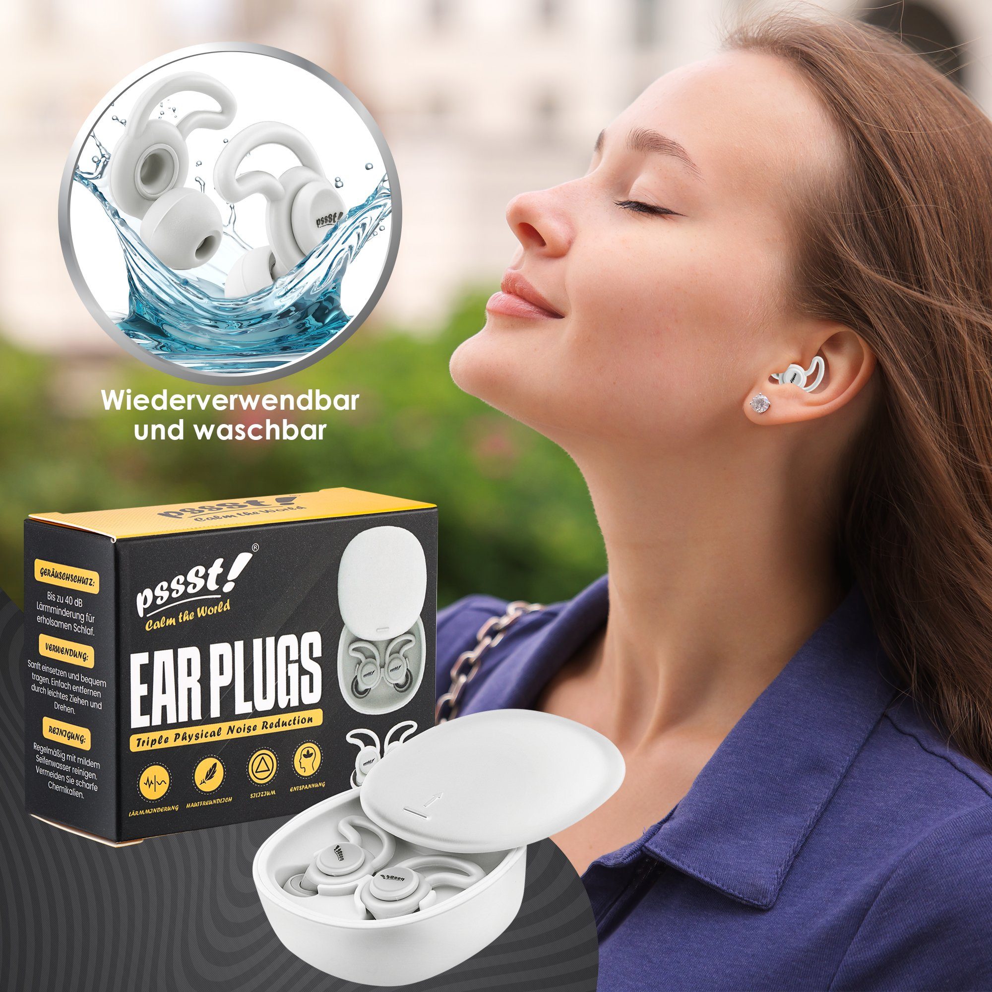 bis Ohrstöpsel Gehörschutzstöpsel Geräuschreduzierung 40db Weicher & mehr Gehörschutz, zum einer schlafen Weiß mit Pssst! besser Silikon Bequemer Fokus, schlafen,
