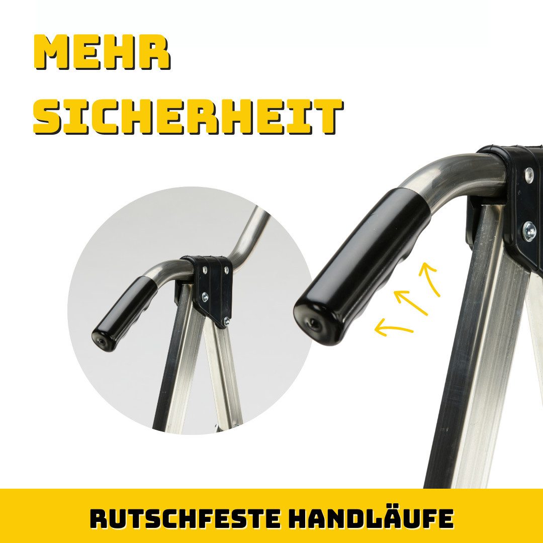 Medosan Vielzweckleiter Sicherheitsleiter mit Fallschutz, mit großer Plattform und rutschfestem Belag – Bild 4 von 5