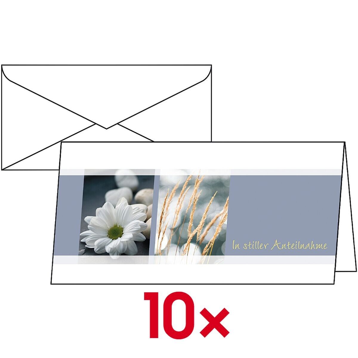 Sigel Beileidskarte Anteilnahme, Trauerkarte mit Schriftzug, 10 Karten inkl. Umschläge
