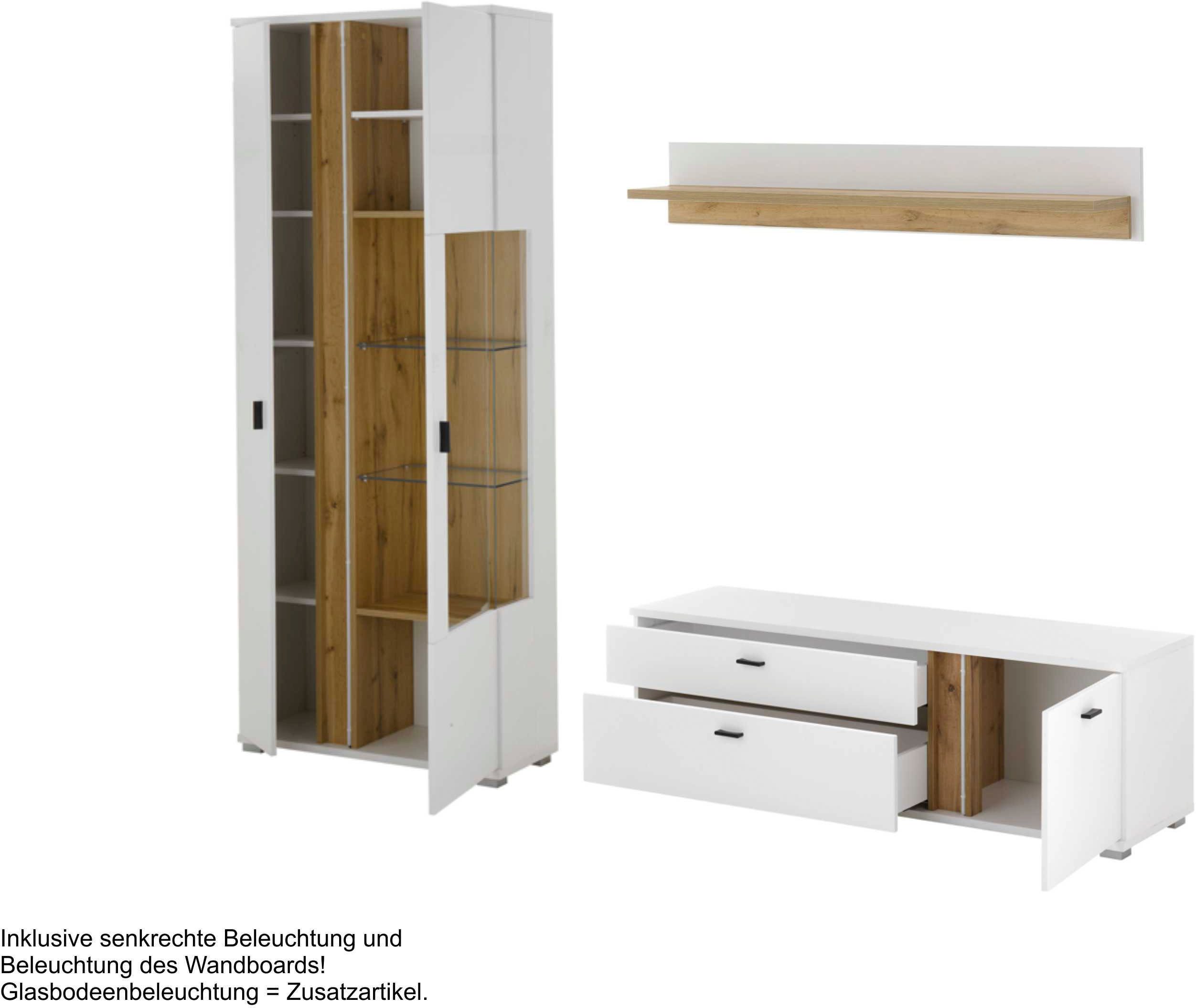 Home affaire Wohnwand LONG ISLAND, (Set, 3-St), in moderner Trendfarbe,inklusive senkrechter Beleuchtung,Breite 240 cm