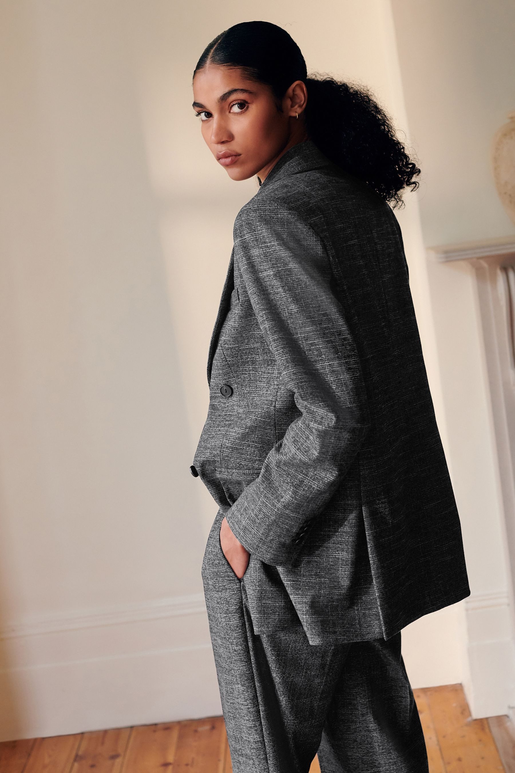 Next Jackenblazer Zweireihiger, langer Blazer mit Kreuzschraffur (1-tlg) günstig online kaufen