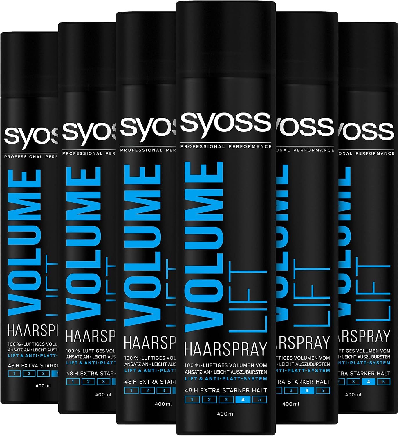 Syoss Haarspray Haarspray Volume Lift 6er Pack (6x 400 ml) Haltegrad 4, 6-tlg., Volumen Spray für 48 h Styling-Kontrolle, ohne zu beschweren