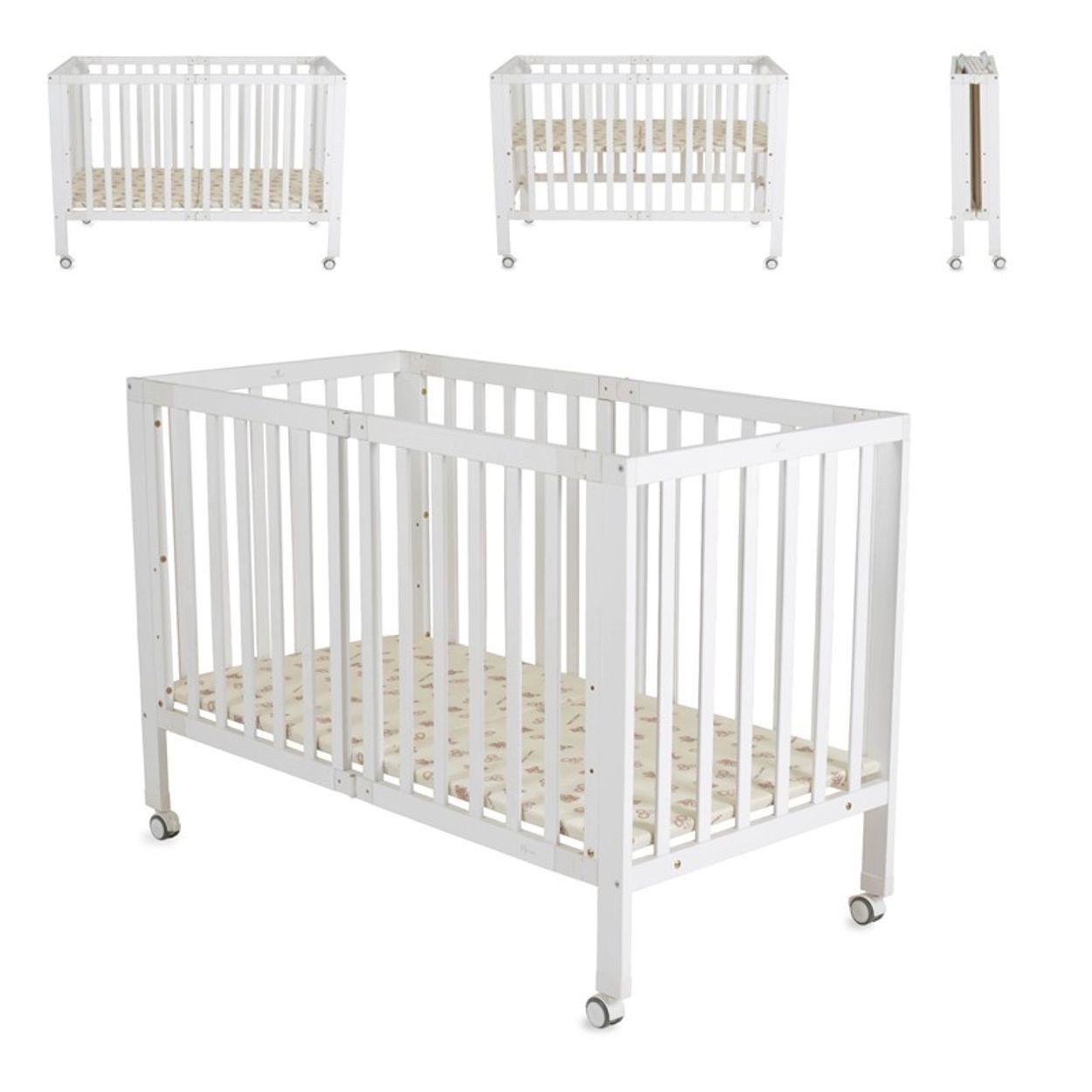 Cangaroo Komplettbett Baby Gitterbett Nova Holz, faltbar, höhenverstellbar, Matratze, Räder