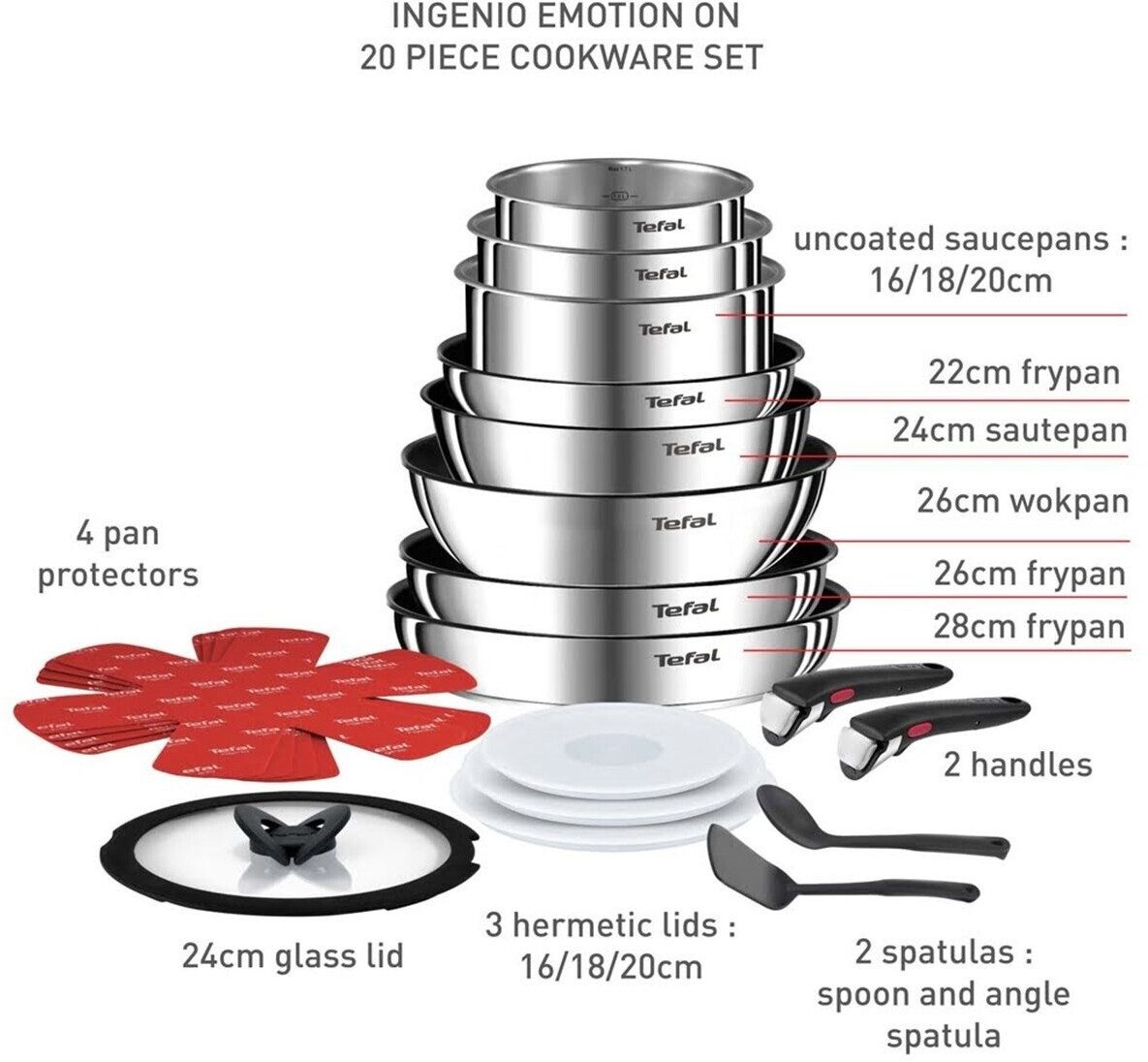 Tefal Topf-Set Tefal Ingenio Emotion L897SJ04 20-teiliges Kochgeschirrset, (20-tlg)