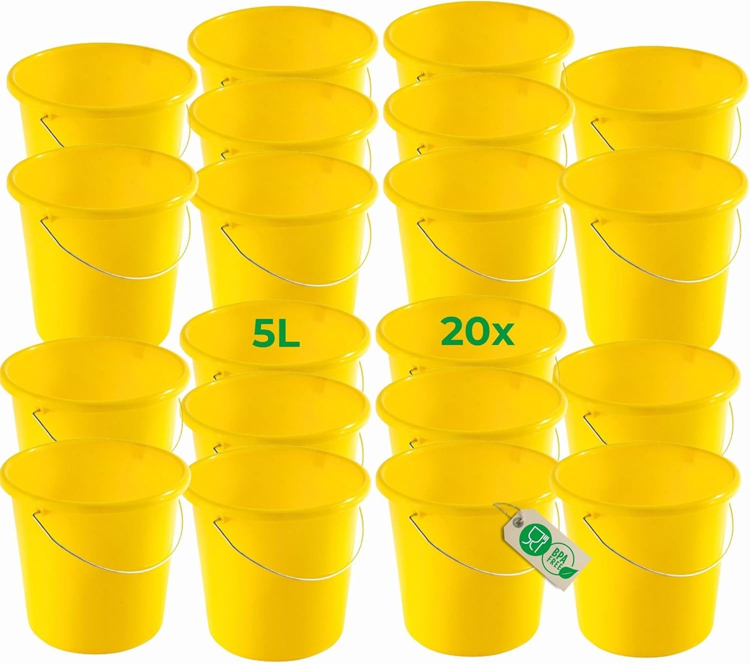 Novaliv Putzeimer 30948-20x, (20-tlg), Novaliv 20 Stück Eimer 10L Gelb mit Maßeinteilung - Putzeimer 10 Liter