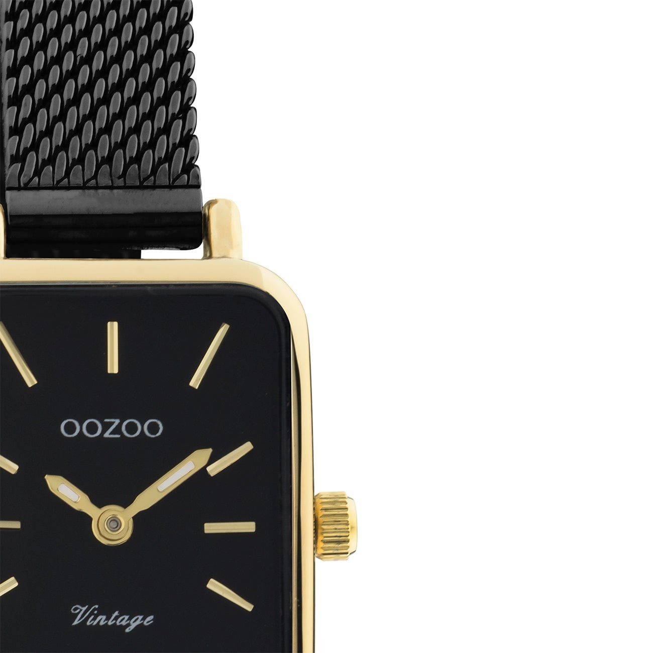 OOZOO Quarzuhr Oozoo Damen Armbanduhr Vintage Series, (Analoguhr), Damenuhr rechteckig, klein (21x26mm) Metall, Mesharmband, Casual-Style