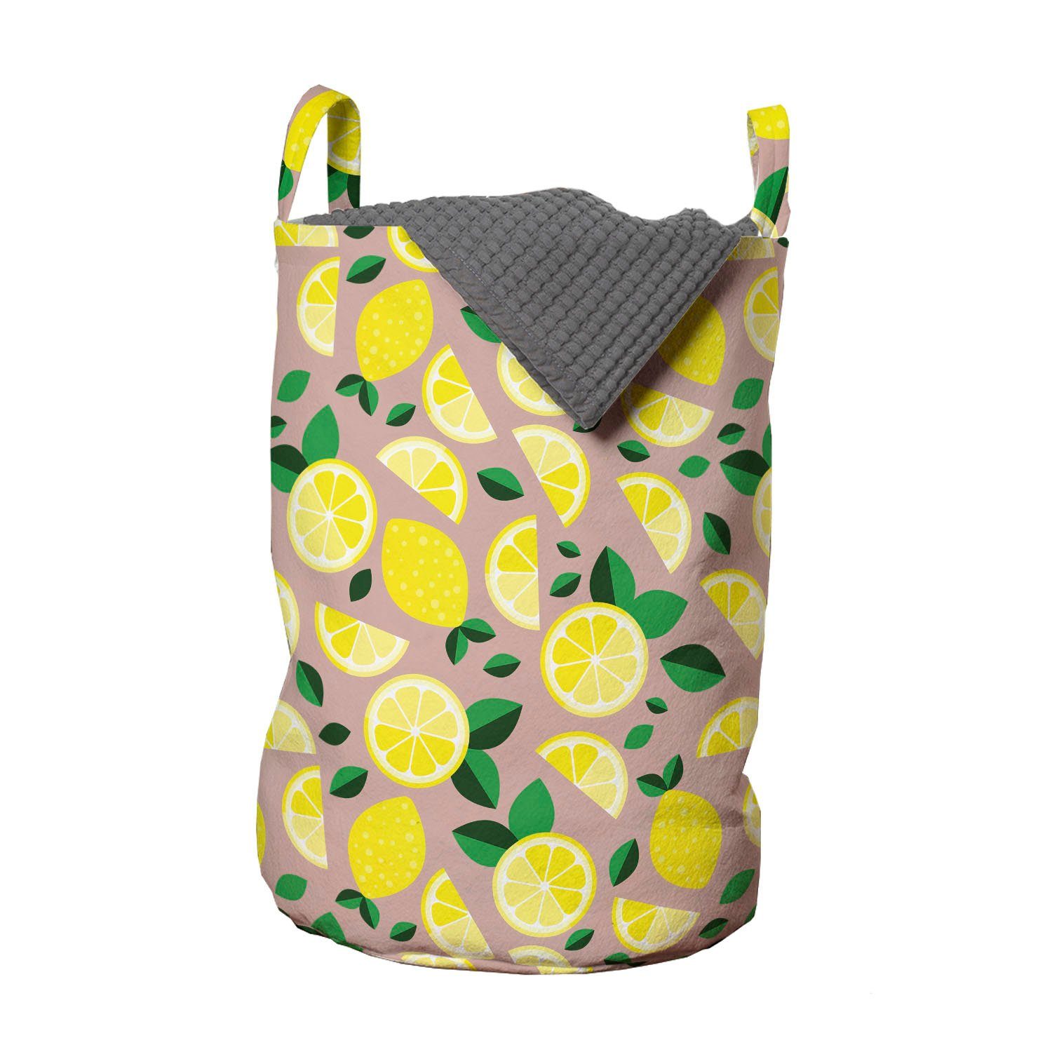 Abakuhaus Wäschesäckchen Wäschekorb mit Griffen Kordelzugverschluss für Waschsalons, Zitrone Vibrierende farbige Scheiben geschnitten Obst | Wäschesäcke
