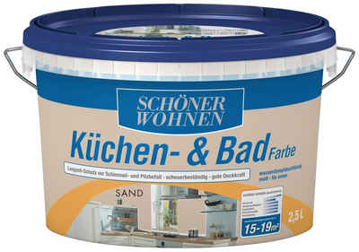SCHÖNER WOHNEN FARBE Wandfarbe Küchen- & Badfarbe, 2,5 Liter, sand, Langzeitschutz vor Schimmel- und Pilzbefall