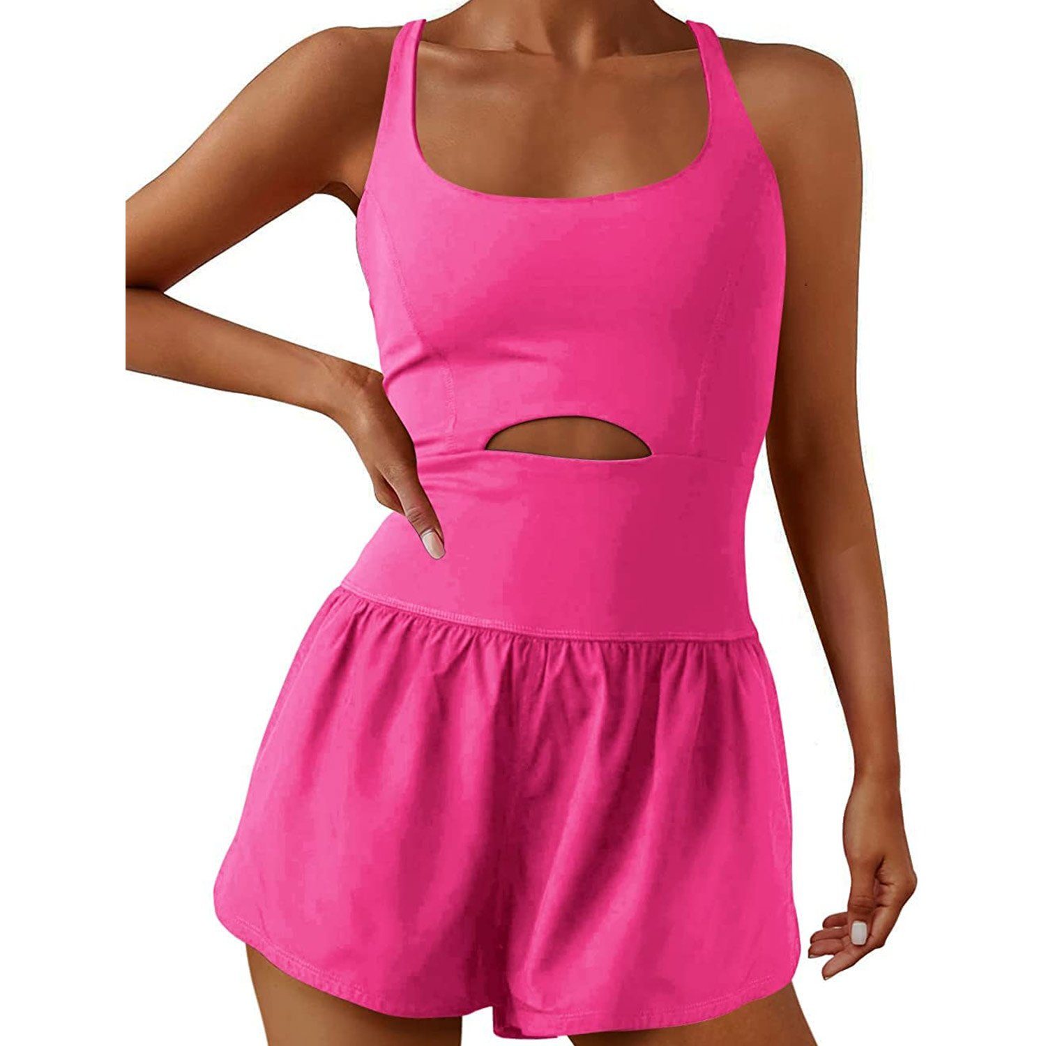 MAGICSHE Tenniskleid Sportliches Kleid für Damen, integrierter BH,Shorts Rot