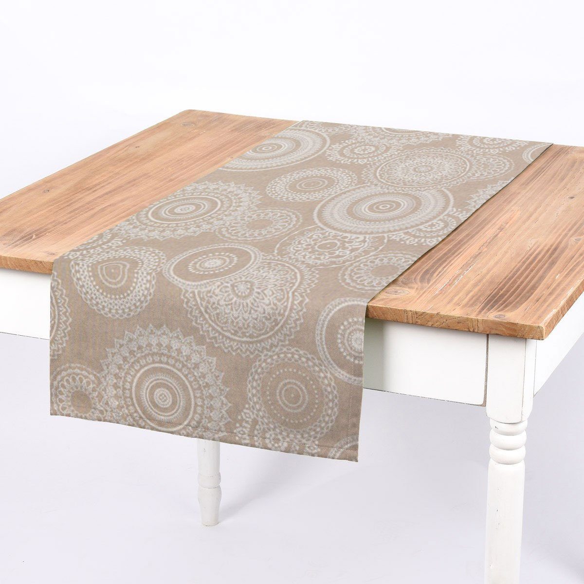 SCHÖNER LEBEN. Tischläufer SCHÖNER LEBEN. Tischläufer Kreise Ornamente natur weiß 40x160cm, handmade