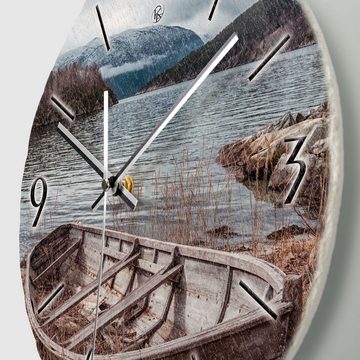 Kreative Feder Wanduhr Wanduhr „Boot“ aus Stein (Keramik) in Schiefer-Optik (ohne Ticken; Funk- oder Quarzuhrwerk; ⌀ 30cm; außergewöhnlich)