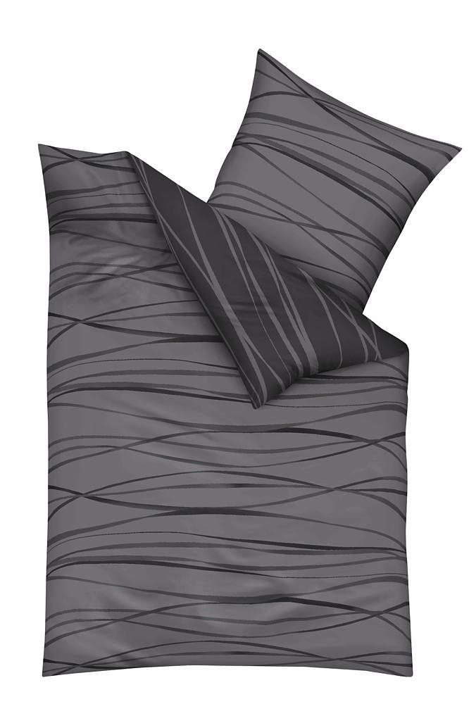 Kaeppel Wendebettwäsche MOTION 100% gekämmte Baumwolle, Mako-Satin, 2 teilig, mit feinen Wellenlinien, Markenreißverschluss, Wendeoptik