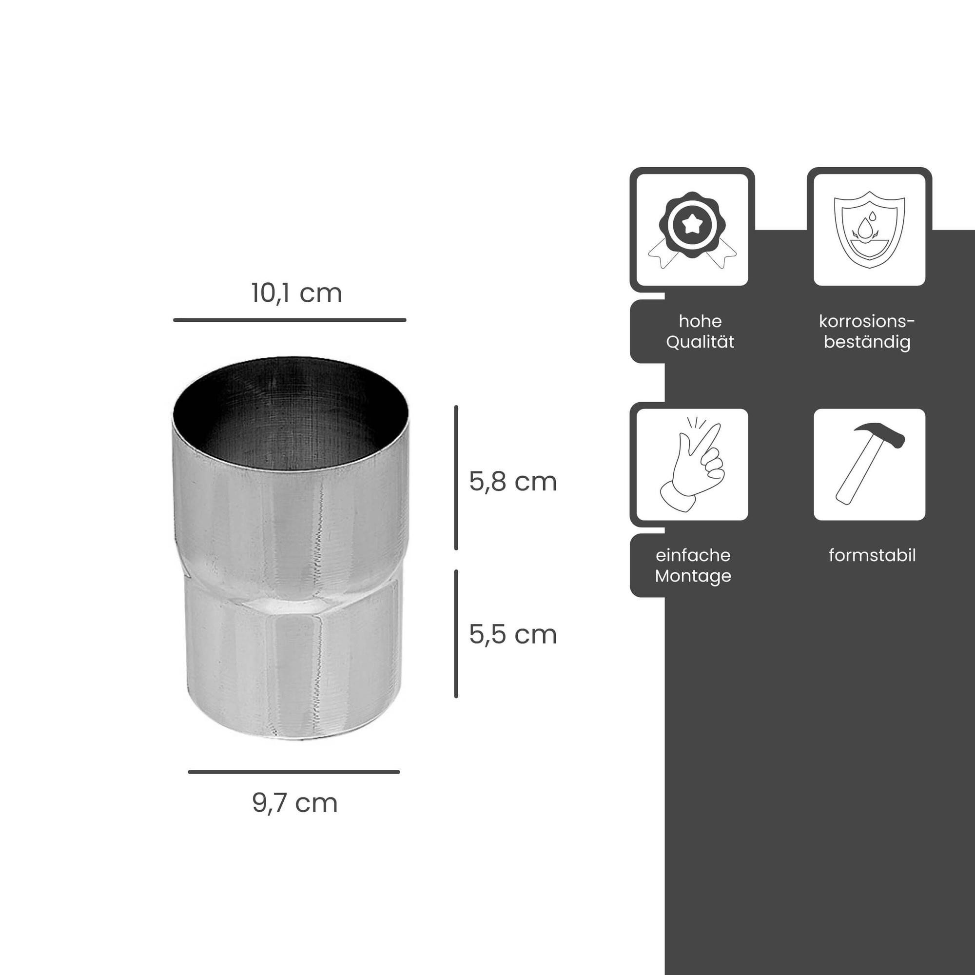 Zambelli Regenfallrohr, (Fallrohr Verbinder verzinkt DN 100 Silber Korrosionsschutz), Ablaufrohrverbinder verzinkt, einfache Montage, ohne ausweiten
