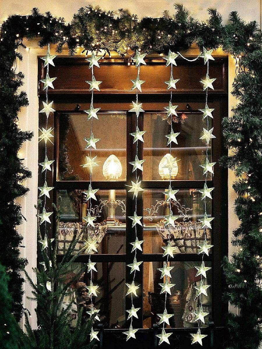 FHS LED-Lichterkette LED Sternenvorhang Tür mit 60 warmweißen LED