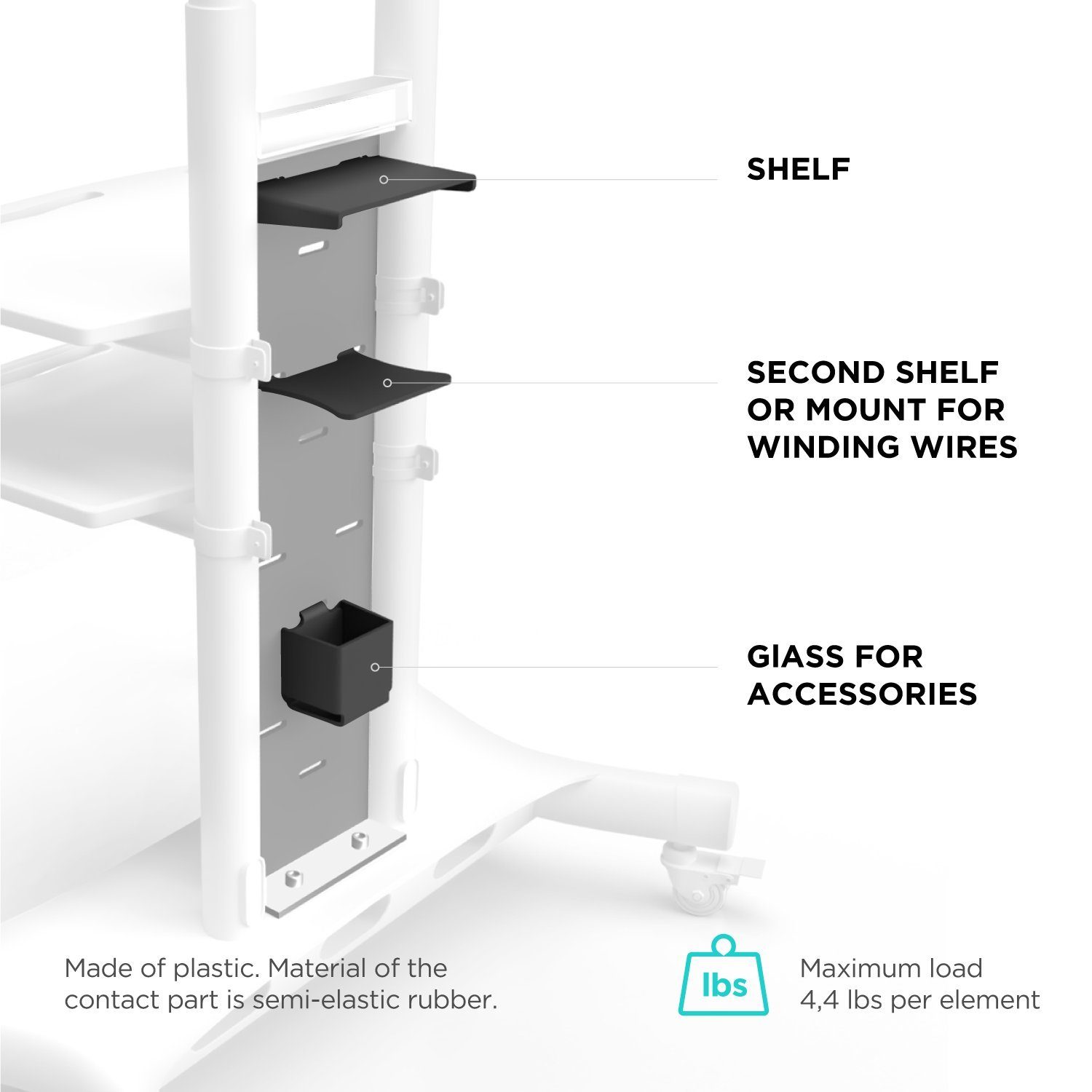 zusätzliches der Zoll, TV-Ständers Maximale kg des von Teil, der TV-Ständer zusätzliches APP1881-BLK Basis zusätzliches AV-Panel für Befestigung pro Zubehör, Belastung: TS1881-BLK/WHT Rückseite) 2 83,00 AV-Panel, AV-Panel, an (bis Standfuss TV-Ständer, ONKRON MONTAGE: