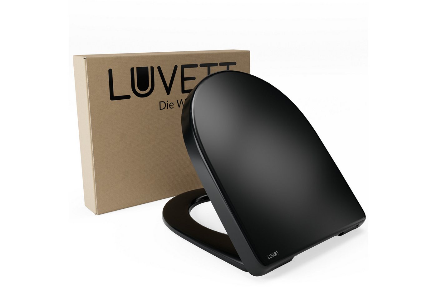 LUVETT WC-Sitz D140 Softclose Absenkautomatik, Duroplast, Geberit Renova Icon, D-Form (2 Montagevarianten von oben), mit Original SoftClose® Absenkautomatik, Duroplast, WrapOver