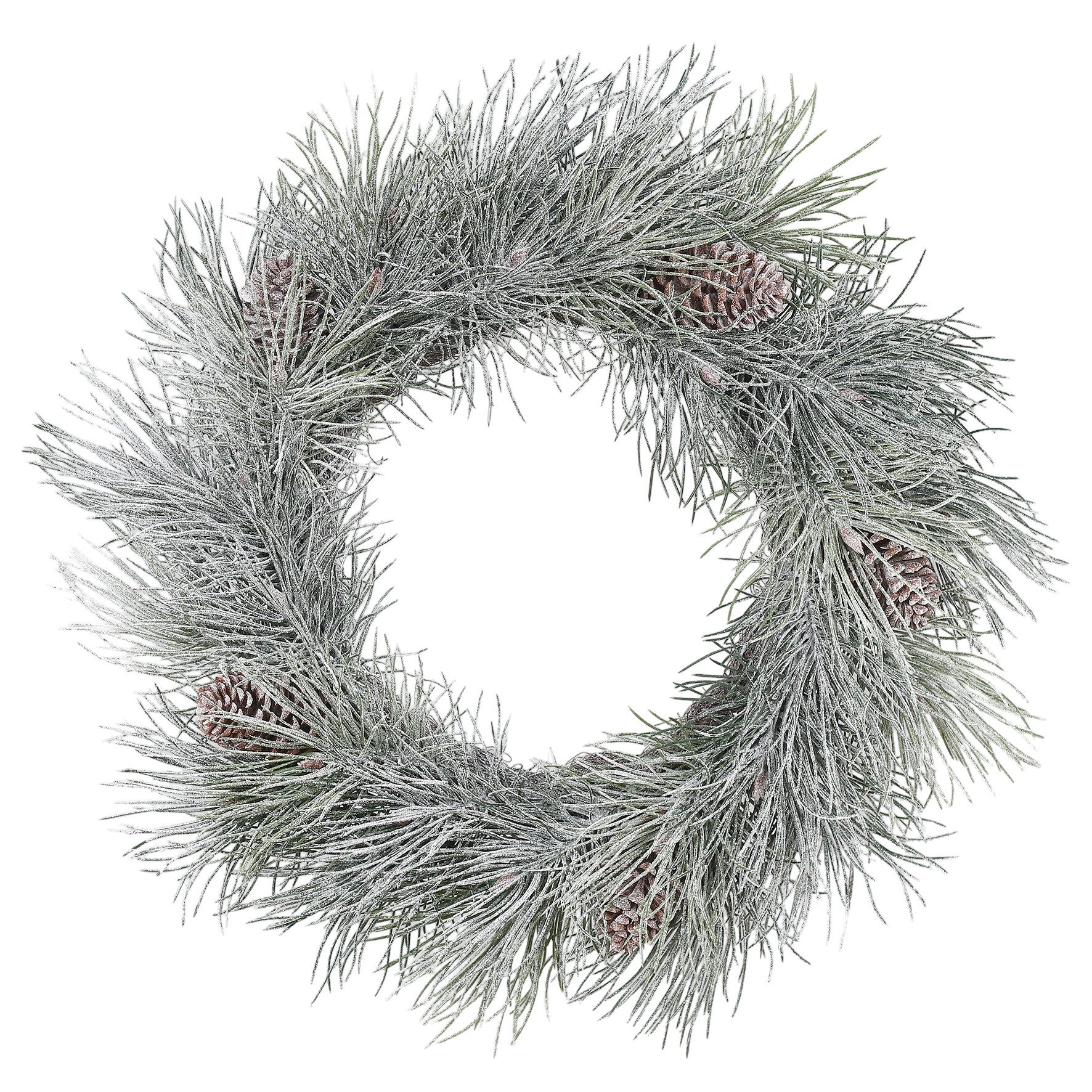 Kunstkranz Künstlicher Premium - Kiefernkranz Ø 60cm geeist aus Reisigkranz DP, Seidenblumen Roß, 100% PE Spritzguss