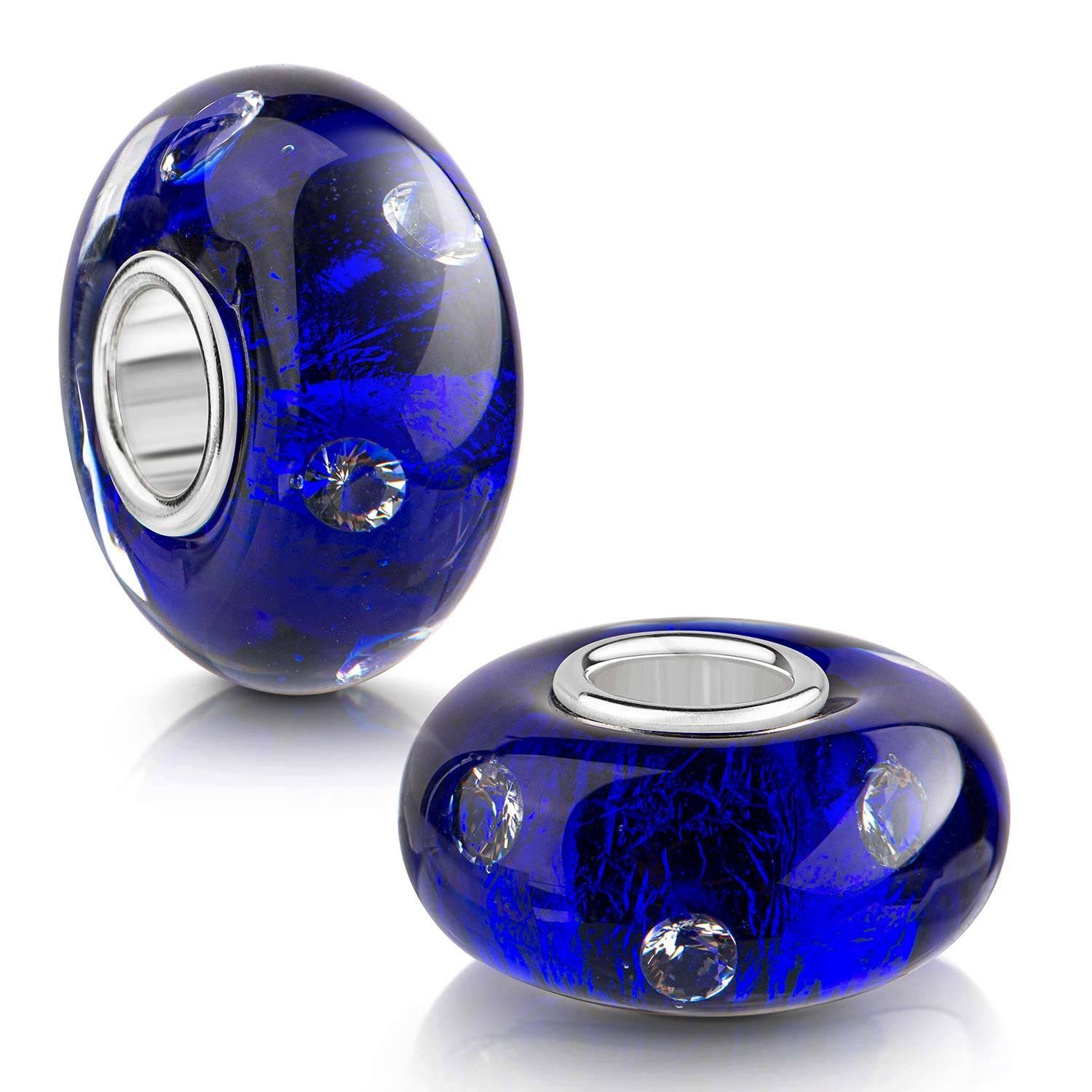 Hülse aus Zirkonia Bead Glas Materia mit 925 Silber Murano 1082, Blau