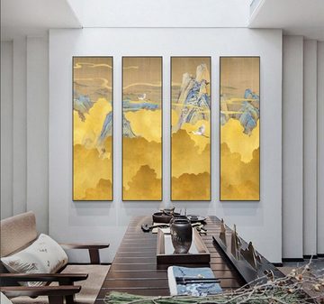 TPFLiving Kunstdruck (OHNE RAHMEN) Poster - Leinwand - Wandbild, Abstrakte Berge - (Mehrere Motive in verschiedenen Größen - auch als 5-er Set), Farben: Gold, Gelb und Grau - Größe: 30x120cm