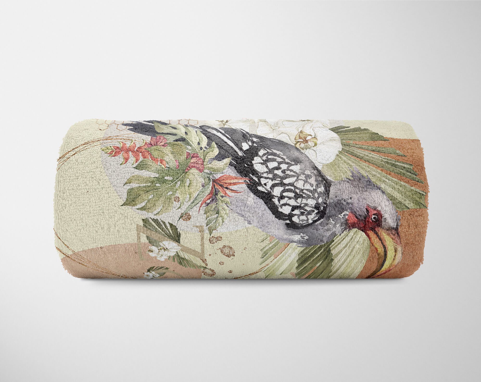 Sinus Nashornvogel (1-St), Tropisch Saunatuch Baumwolle-Polyester-Mix Handtuch Handtücher Art Duschhand, Blumen Kunstvoll Kuscheldecke Handtuch Strandhandtuch