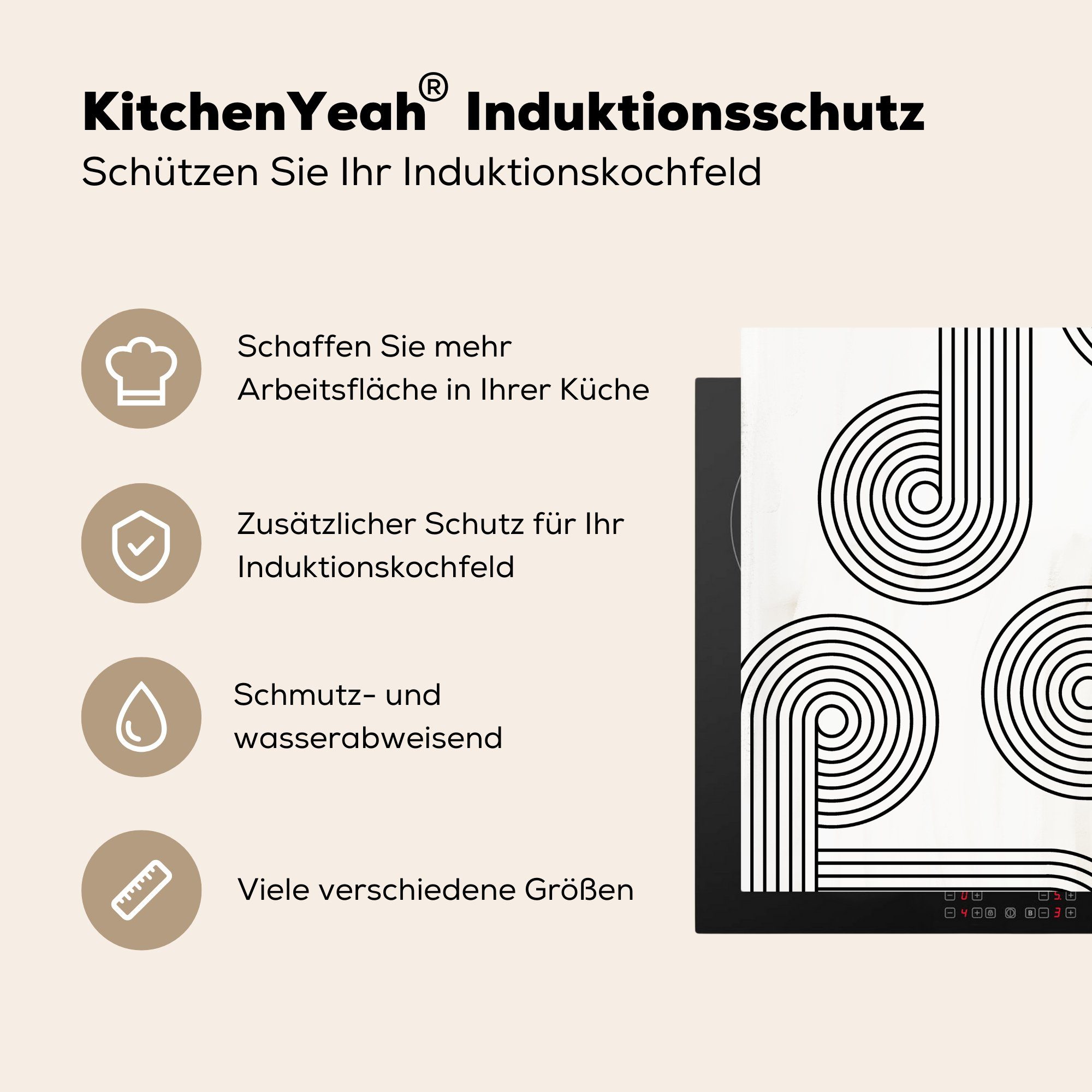 küche tlg), Arbeitsplatte Ceranfeldabdeckung, Kunst Abstrakt 78x78 (1 - für cm, - MuchoWow Herdblende-/Abdeckplatte Vinyl, Kreis,