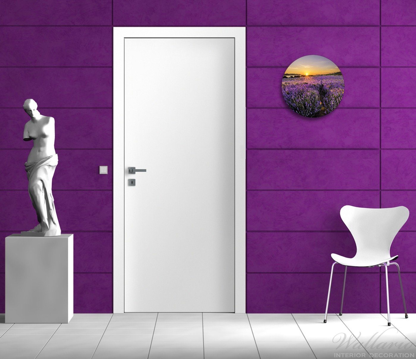 Wallario Glasbild, Sonnenuntergang über dem Lavendel, günstig online kaufen
