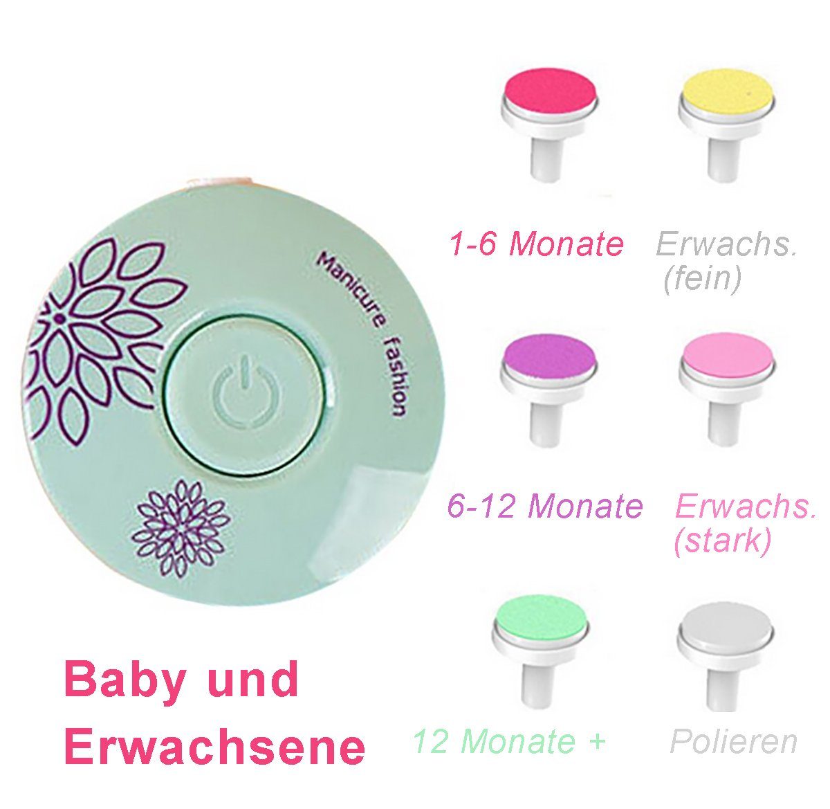 Pediküreset 1 Baby Akku Säuglinge - Sicherer TPFBeauty Kleinkinder und Elektrisch mit Babypflege-Set Grün für Nagelfeile tlg., Baby-Nagelschneider, Elektrische