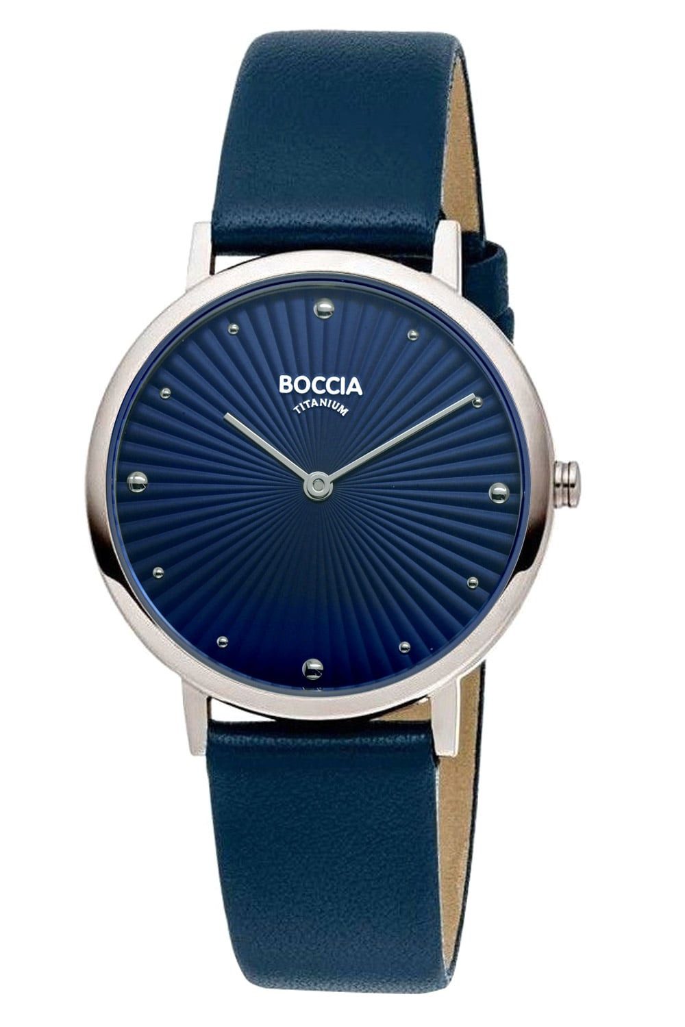 Boccia Quarzuhr Titan mit Lederband Dunkelblau