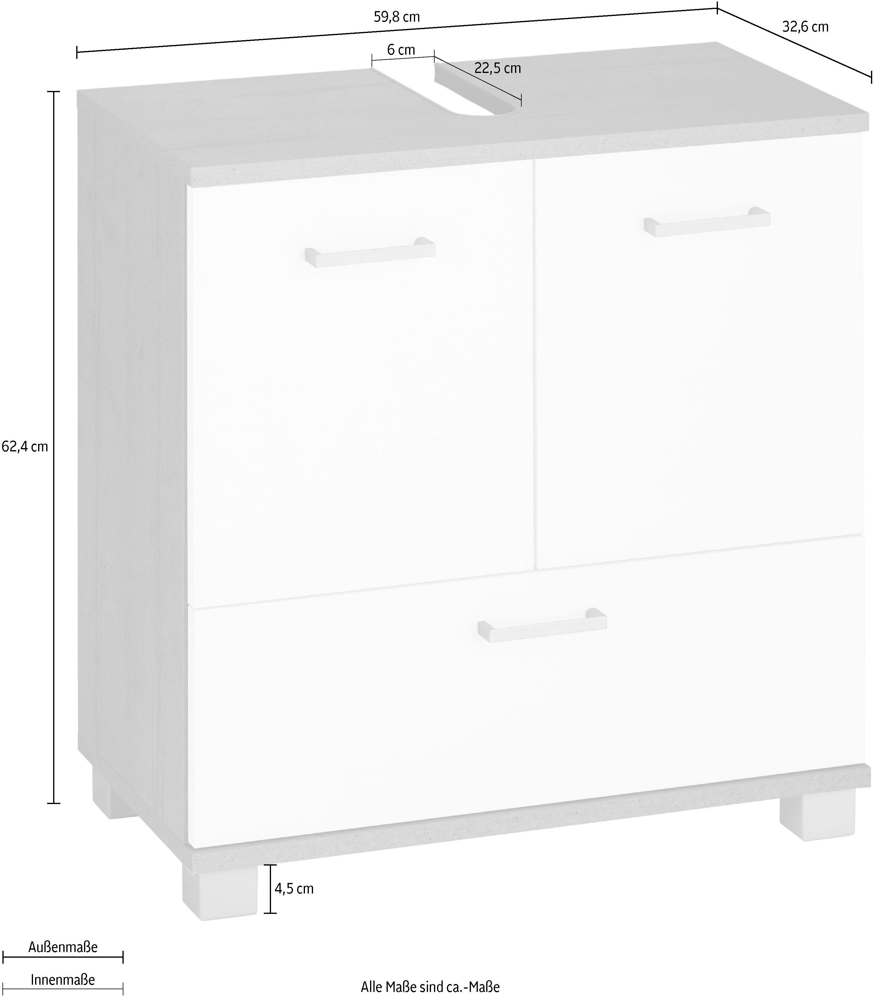 Badschrank steingrau | Schildmeyer steingrau/weiß cm, WBU Breite Waschbeckenunterschrank Unterschrank 60 Badezimmerschrank Mobes