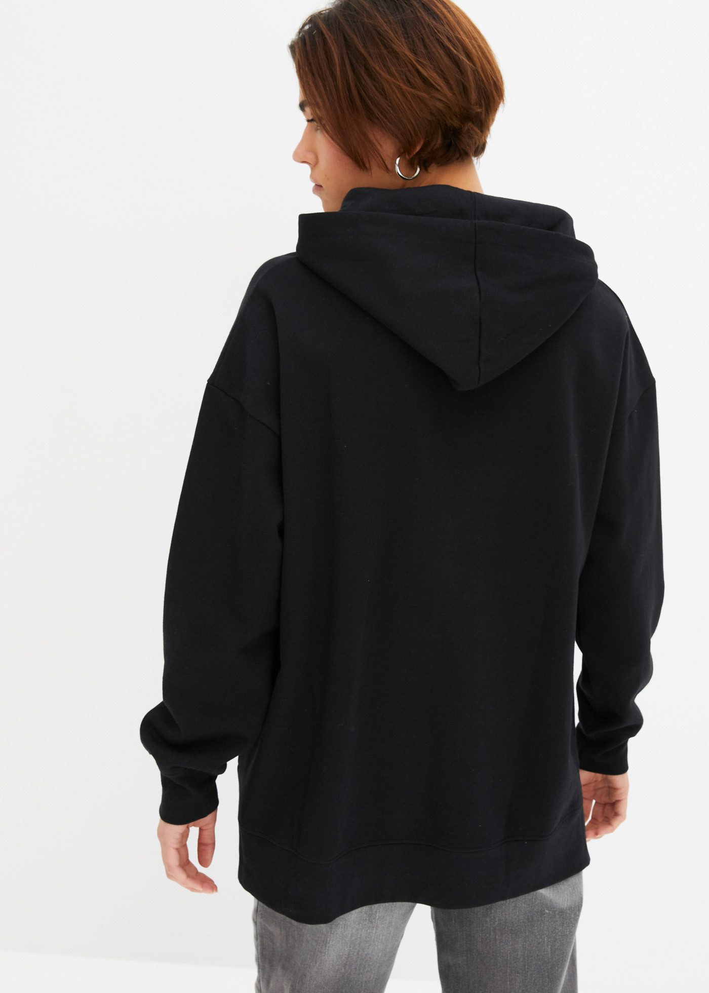 bonprix Hoodie Oversized Form, reine Baumwolle, mit Seitenschlitzen, vokuhila Look